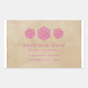 Roze Grunge D20 Dobbelsteen Gamer Save the Date St Rechthoekige Sticker