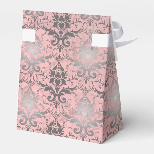Roze grunge Damask Bedankdoosjes (Achterkant)