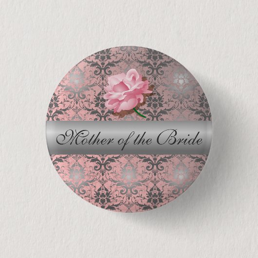Roze Grunge Damask Moeder van de Bride Button (Voorkant)