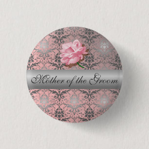 Roze Grunge Damask Moeder van de Groom Button