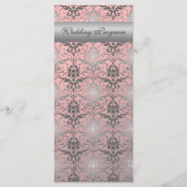 Roze Grunge Damask Trouwprogramma Kaart
