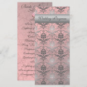 Roze Grunge Damask Trouwprogramma Kaart (Voorkant / Achterkant)