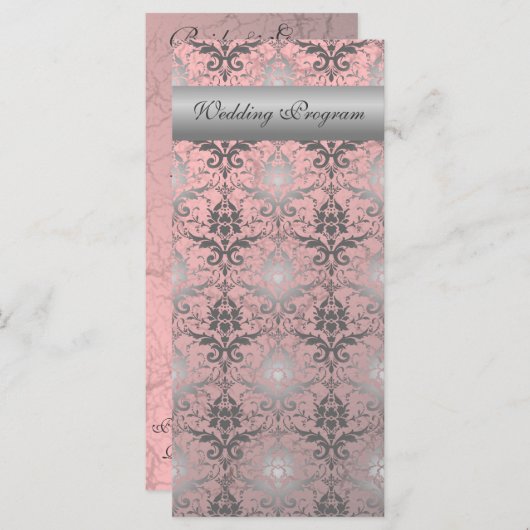 Roze Grunge Damask Trouwprogramma Kaart (Voorkant / Achterkant)