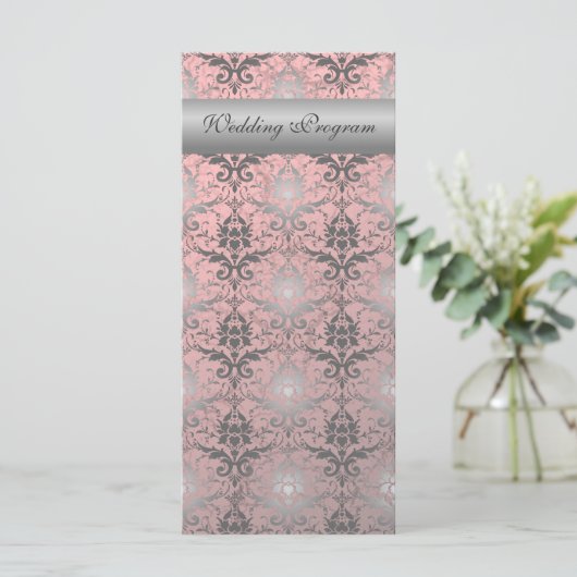 Roze Grunge Damask Trouwprogramma Kaart (Staand voorkant)