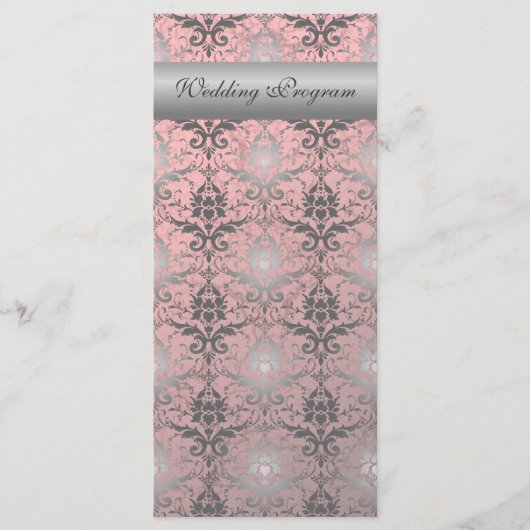 Roze Grunge Damask Trouwprogramma Kaart (Voorkant)