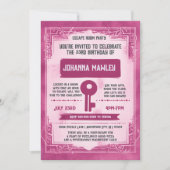 Roze Grunge Escape Room Key Verjaardagsfeestje Inv Kaart (Voorkant)