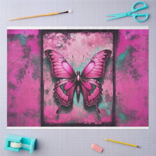 Roze Grunge Gotische Vlinder Decoupage Papier (Craft)