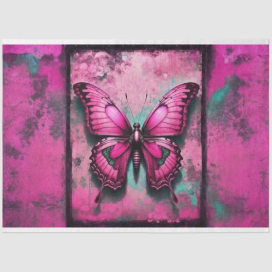 Roze Grunge Gotische Vlinder Decoupage Papier (Voorkant)