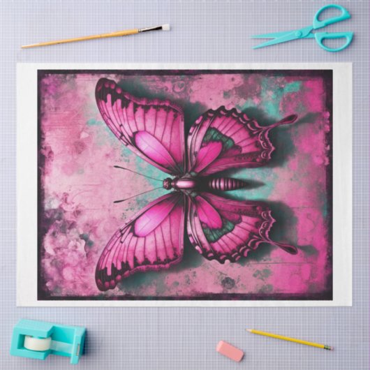 Roze Grunge Gotische Vlinder Decoupage Papier (Craft)