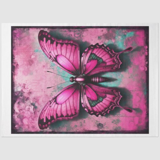 Roze Grunge Gotische Vlinder Decoupage Papier (Voorkant)