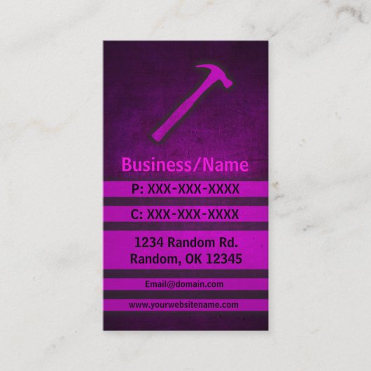 Roze grunge hamer aangepaste visitekaartjes (Voorkant)
