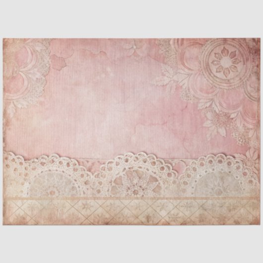 Roze Grunge Handgemaakte Kant Decoupage Tissuepapier (Voorkant)