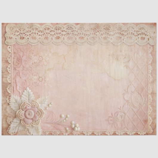 Roze Grunge Handgemaakte Kant Decoupage Tissuepapier (Voorkant)