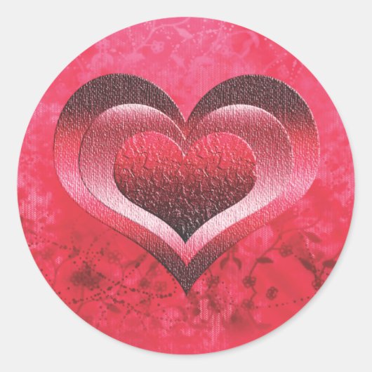 Roze grunge hart ronde sticker (Voorkant)