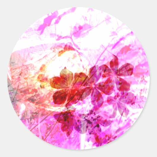 Roze Grunge herfstbloemen Ronde Sticker (Voorkant)