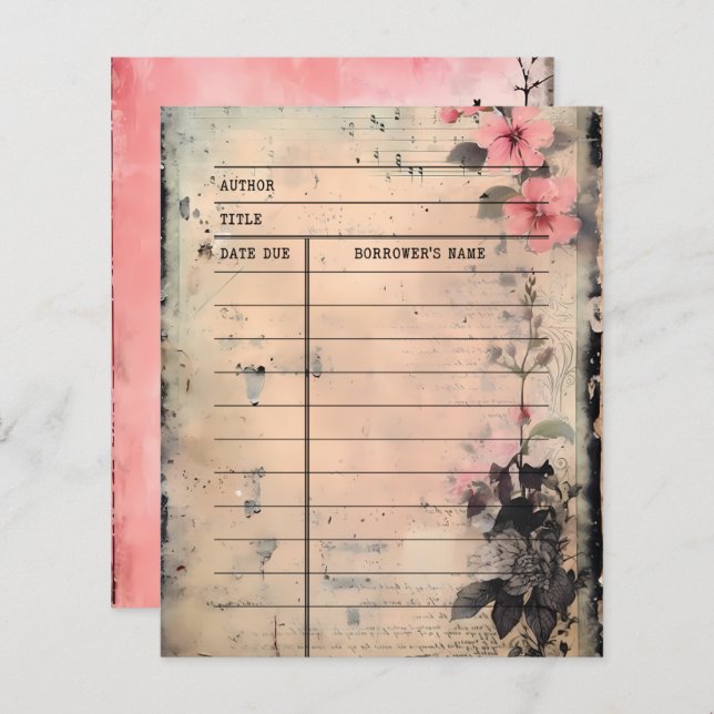  Roze Grunge Library Kaart Journal Paper (Voorkant / Achterkant)