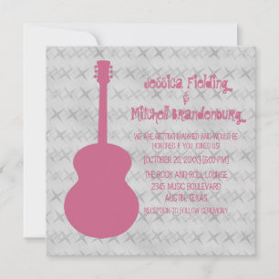 Roze Guitar Grunge Wedding Invite Kaart