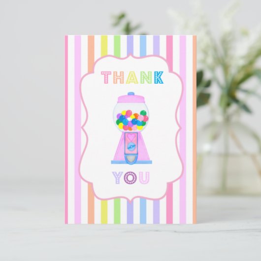 Roze Gumball Machine en Rainbow Stripes Note Kaart (Staand voorkant)