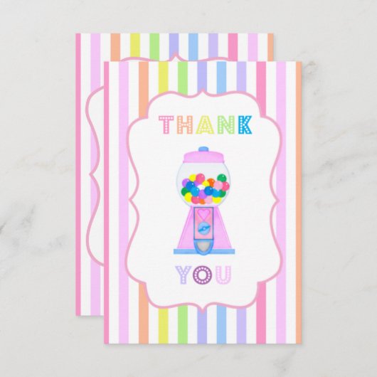 Roze Gumball Machine en Rainbow Stripes Note Kaart (Voorkant / Achterkant)