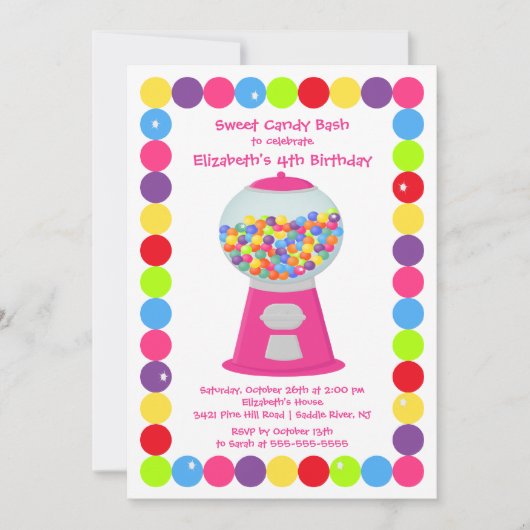 Roze Gumballs Snoep Bash Birthday Party Invitation Kaart (Voorkant)