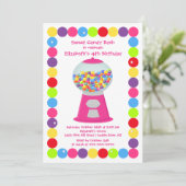 Roze Gumballs Snoep Bash Birthday Party Invitation Kaart (Staand voorkant)