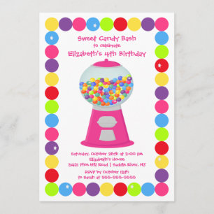 Roze Gumballs Snoep Bash Birthday Party Invitation Kaart