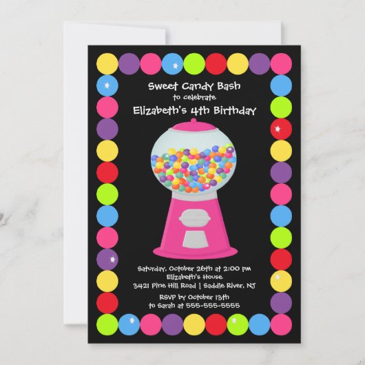 Roze Gumballs Snoep Birthday Party Invitation Kaart (Voorkant)
