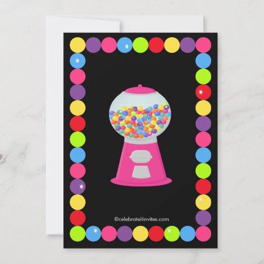 Roze Gumballs Snoep Birthday Party Invitation Kaart (Achterkant)