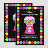 Roze Gumballs Snoep Birthday Party Invitation Kaart (Voorkant / Achterkant)