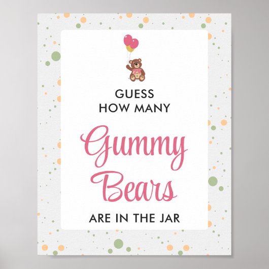Roze Gummy Beer Gissen Spel Meisje Baby shower Poster (Voorkant)