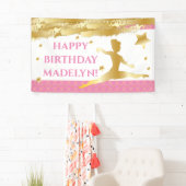 Roze Gymnast Gymnastiek Gelukkig Verjaardagsmeisje Spandoek (Insitu)