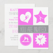 Roze gymnastiek 4 Squares Party Invitation Kaart (Voorkant / Achterkant)