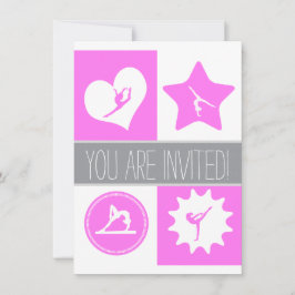 Roze gymnastiek 4 Squares Party Invitation Kaart