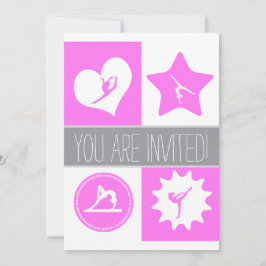 Roze gymnastiek 4 Squares Party Invitation Kaart