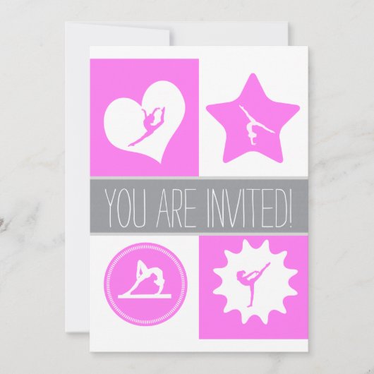 Roze gymnastiek 4 Squares Party Invitation Kaart (Voorkant)