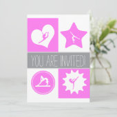 Roze gymnastiek 4 Squares Party Invitation Kaart (Staand voorkant)