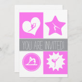 Roze gymnastiek 4 Squares Party Invitation Kaart (Voorkant / Achterkant)