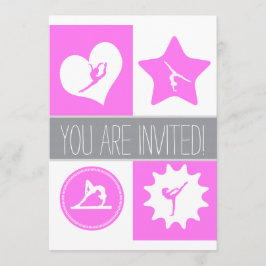 Roze gymnastiek 4 Squares Party Invitation Kaart