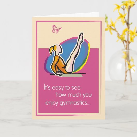 Roze Gymnastiek Gefeliciteerd Kaart (Gele Bloem)