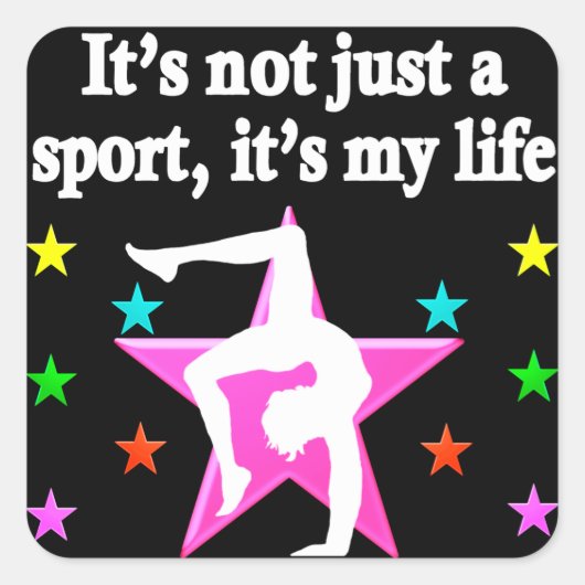 ROZE GYMNASTIEK IS MIJN LEVENSONTWERP VIERKANTE STICKER (Voorkant)