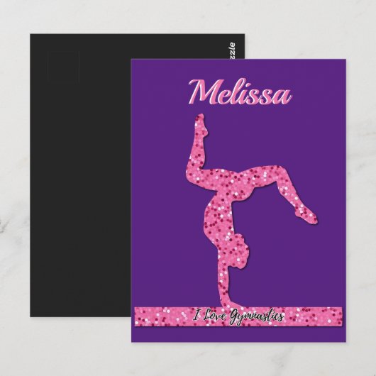 Roze Gymnastiek Meisje Sparkle Balance Beam Briefkaart (Voorkant / Achterkant)