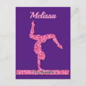 Roze Gymnastiek Meisje Sparkle Balance Beam Briefkaart (Voorkant)