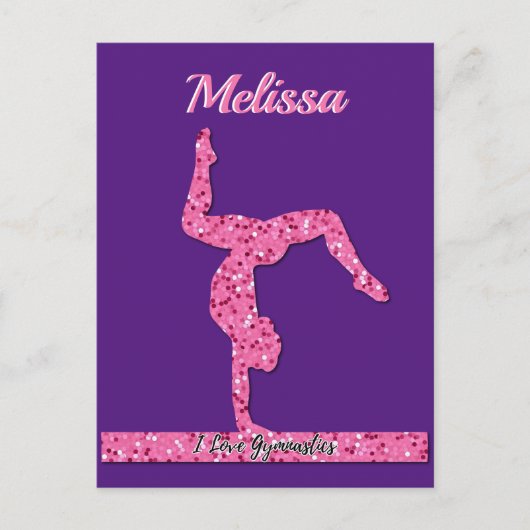 Roze Gymnastiek Meisje Sparkle Balance Beam Briefkaart (Voorkant)