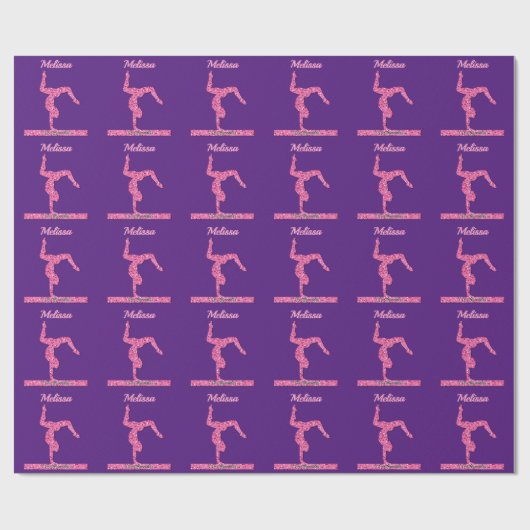 Roze Gymnastiek Meisje Sparkle Balance Beam Cadeaupapier (Vlak)