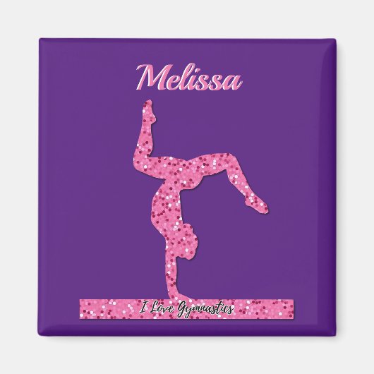 Roze Gymnastiek Meisje Sparkle Balance Beam Magneet (Voorkant)