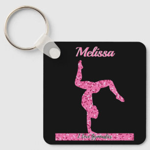 Roze Gymnastiek Meisje Sparkle Balance Beam Sleutelhanger