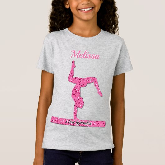 Roze Gymnastiek Meisje Sparkle Balance Beam T-shirt (Voorkant)