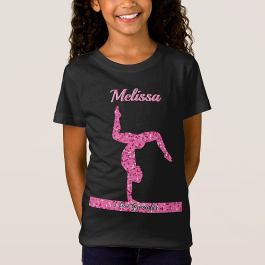 Roze Gymnastiek Meisje Sparkle Balance Beam T-shirt (Voorkant)