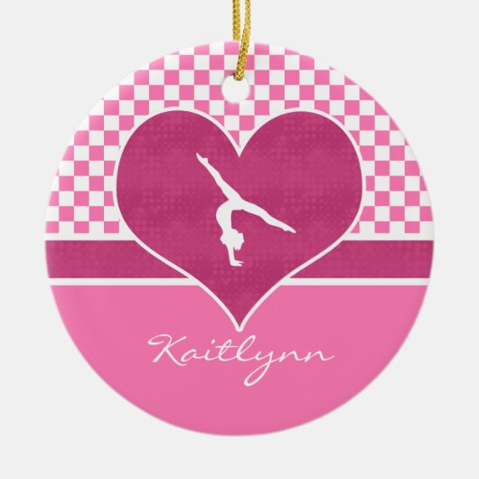 roze Gymnastiek met monogram Keramisch Ornament (Voorkant)