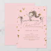 Roze Gymnastiek Tumble & Twirl Verjaardagsfeest Kaart (Voorkant / Achterkant)